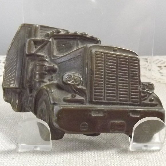 Vintage Distressed Brass Semi Truck Belt Buckle - Picture 1 of 7